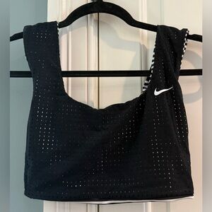 Nike Black Reversible Perforated Sports Crop Bra with White Swoosh sz S